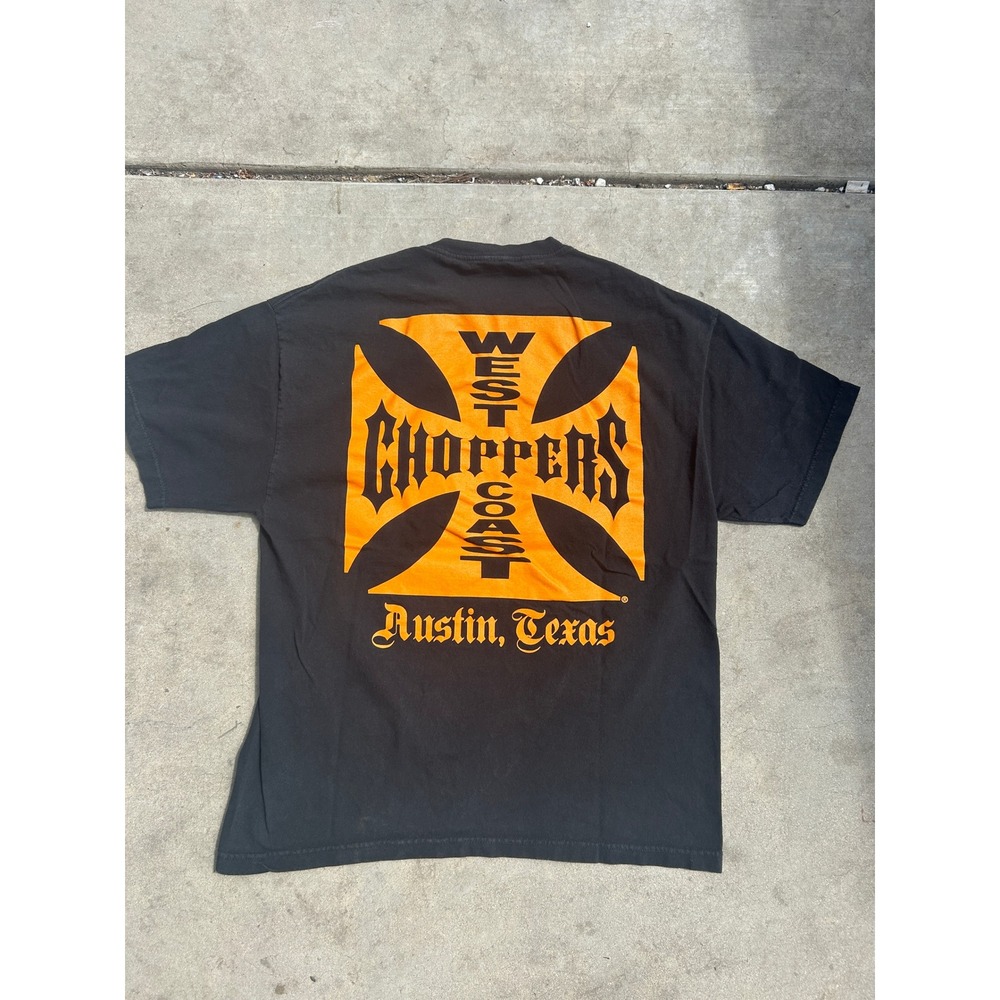 West Coast Choppers Austin Texas Iron Cross Graphic T-Shirt Black Orange Mens XL